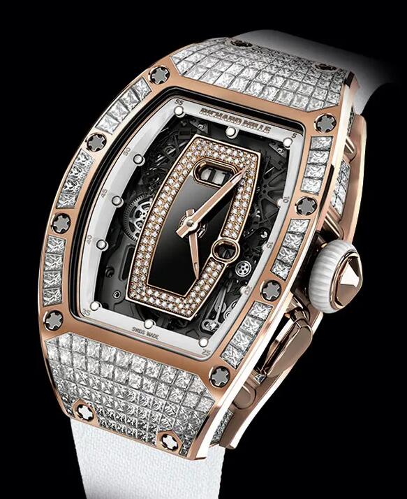 Richard Mille RM037 Rose Gold diamond White Rubber Watch Replica